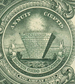Upside-down Pyramid on dollar bill.