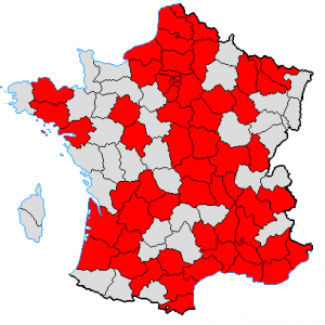 The red provinces mark the PCF's representation at a regional level