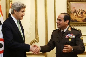 John Kerry shakes hands with Sisi (Associated Press)